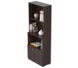 63" Espresso Solid Wood Three Tier Bookcase