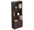 63" Espresso Solid Wood Three Tier Bookcase