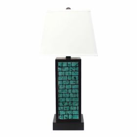 13 X 15 X 30.75 Black Metal With Teal Brick Pattern - Table Lamp