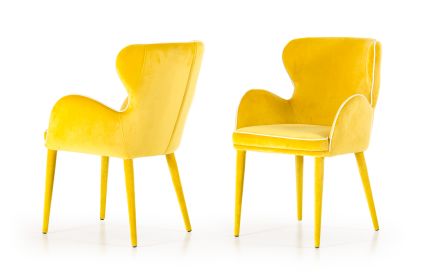 Yellow Upholstered Fabric Dining Arm Chair