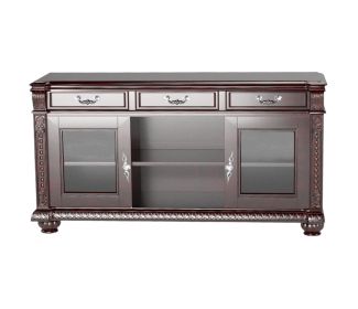 65" Dark Brown Wood Cabinet Enclosed Storage TV Stand