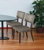 Set of Two Tufted Gray And Brown Upholstered Fabric Open Back Dining Side Chairs