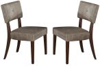 Set of Two Tufted Gray And Brown Upholstered Fabric Open Back Dining Side Chairs