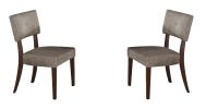 Set of Two Tufted Gray And Brown Upholstered Fabric Open Back Dining Side Chairs