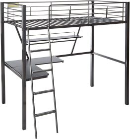 79" X 42" X 72" Silver And Black Metal Tube Loft Bed With Desk