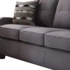 69" Gray Linen Sofa And Toss Pillows With Dark Brown Legs