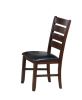 Set of Two Espresso And Brown Upholstered Faux Leather Ladder Back Dining Side Chairs