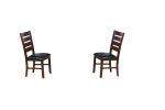 Set of Two Espresso And Brown Upholstered Faux Leather Ladder Back Dining Side Chairs