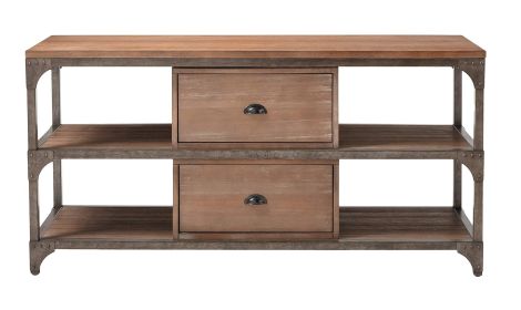 60" X 20" X 30" Weathered Oak And Antique Silver TV Stand