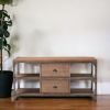 60" X 20" X 30" Weathered Oak And Antique Silver TV Stand