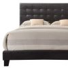 Solid Wood Queen Tufted Espresso Upholstered Faux Leather Bed