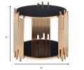 22" Gold And Black Glass Round End Table With Shelf