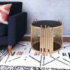 22" Gold And Black Glass Round End Table With Shelf