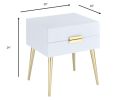 24" Gold And White End Table With Two Drawers