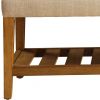 40" Beige and Brown Upholstered Polyester Bench with Shelves