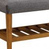 40" Gray and Brown Upholstered Linen Blend Bench with Shelves