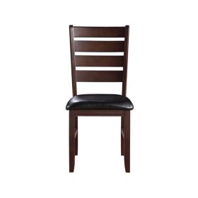 Set of Two Black And Brown Upholstered Faux Leather Ladder Back Dining Side Chairs