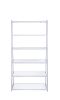 71" White and Silver Metal and Glass Five Tier Ladder Bookcase