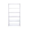 71" White and Silver Metal and Glass Five Tier Ladder Bookcase