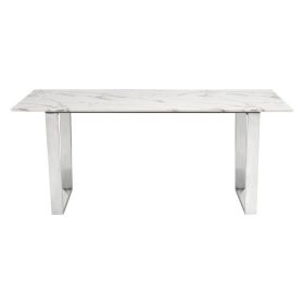 71" White And Silver Marble And Steel Dining Table