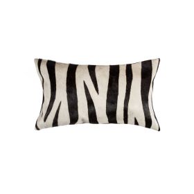 12" X 20" Black and Off White Cowhide Throw Pillow