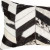 12" X 20" Black and Off White Chevron Cowhide Throw Pillow