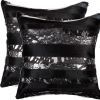 Set of Two 18" Gold and Black Cowhide Throw Pillow