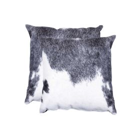 Set of Two 18" Gray and White Cowhide Throw Pillow