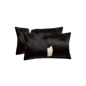 Set of Two 12" X 20" Black and White Cowhide Throw Pillow