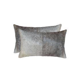 Set of Two 12" X 20" Gray and White Cowhide Throw Pillow