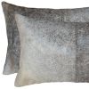 Set of Two 12" X 20" Gray and White Cowhide Throw Pillow