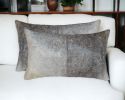 Set of Two 12" X 20" Gray and White Cowhide Throw Pillow