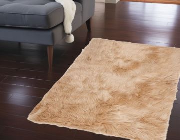 3" X 5" Tan Rectangular Faux Fur - Area Rug