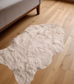 2' x 3' Taupe Faux Sheepskin Machine Tufted Non Skid Area Rug