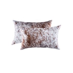 12" X 20" X 5" Salt And Pepper White And Brown Cowhide  Pillow 2 Pack