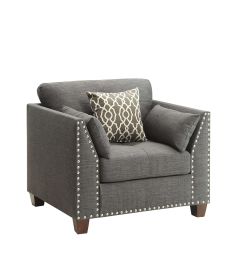 34" Charcoal And Brown Linen Arm Chair