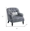 34" Gray And Black Fabric Geometric Tufted Arm Chair