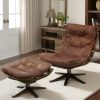 27" X 35" X 33" 2Pc Retro Brown Top Grain Leather Chair And Ottoman