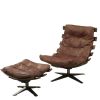 27" X 35" X 33" 2Pc Retro Brown Top Grain Leather Chair And Ottoman