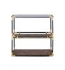 33" Black and Gold And Clear Glass End Table With Two Shelves With Magazine Holder