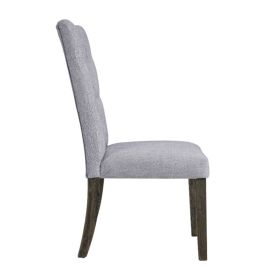 Set of Two Tufted Gray Upholstered Fabric Dining Side Chairs