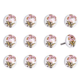 Floral White And Pink Set Of 12 Knobs