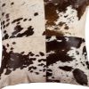 18" X 18" White and Brown Cowhide Pillow