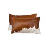 Set of Two 12" X 20" Brown and White Cowhide Throw Pillow