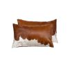 Set of Two 12" X 20" Brown and White Cowhide Throw Pillow