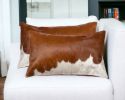 Set of Two 12" X 20" Brown and White Cowhide Throw Pillow