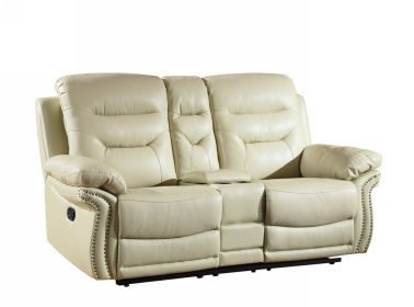 75" Beige Faux Leather Manual Reclining Love Seat With Storage