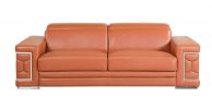 89" Camel And Silver Italian Leather Sofa