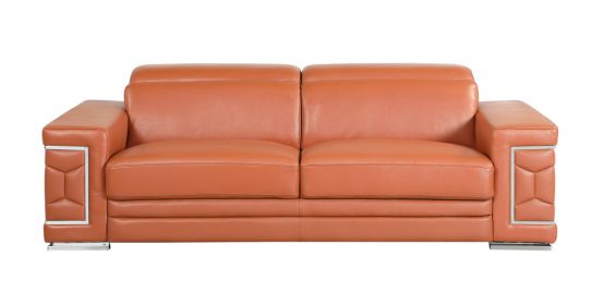 89" Camel And Silver Italian Leather Sofa