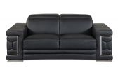 Three Piece Indoor Black Italian Leather Six Person Seating Set